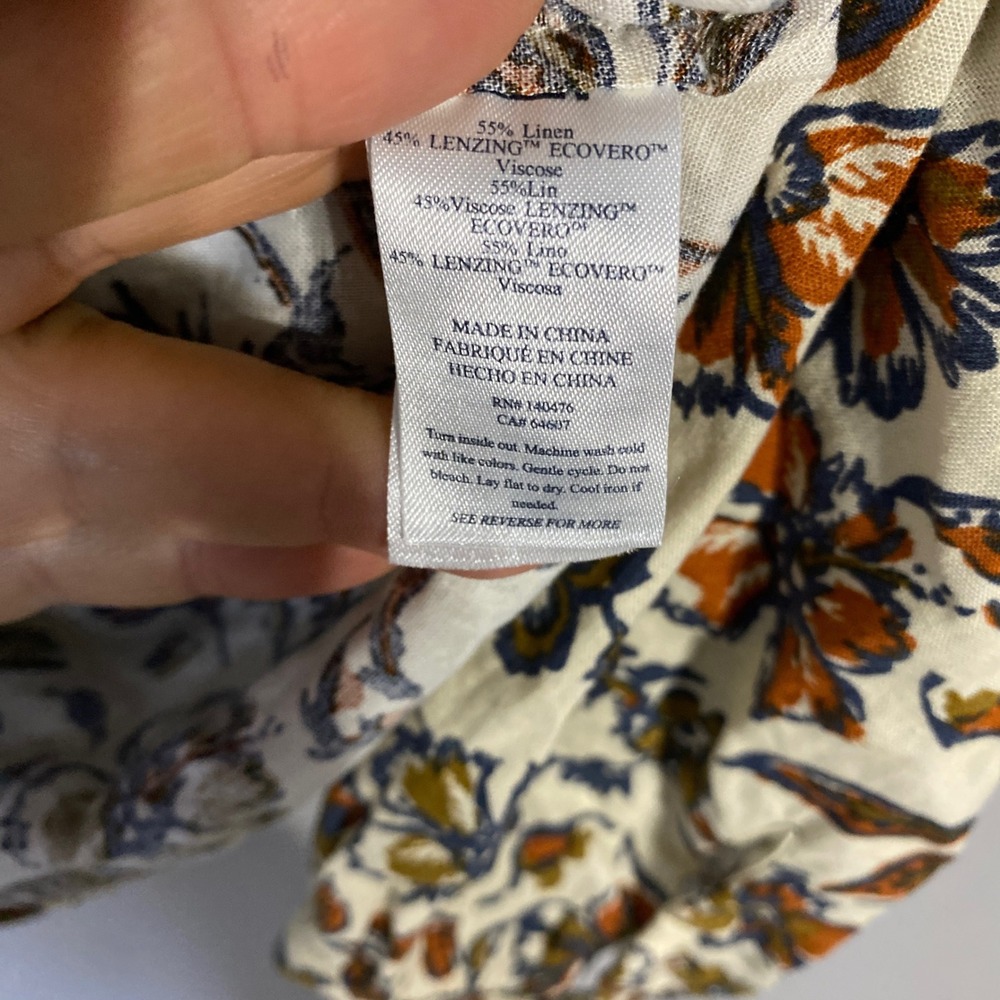 Faherty Portia Top Indee Floral Ruffle V-Neck Blouse WTF2316 Cream Brown Blue M - Picture 12 of 13
